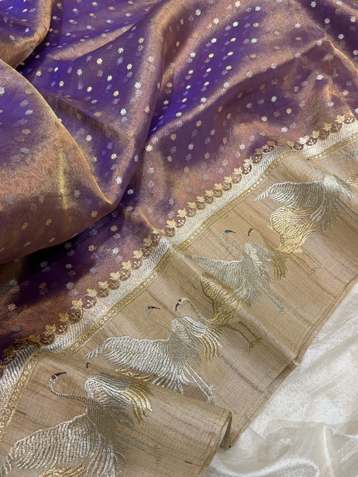 Banarasi Soft Tissue Silk Saree With Tussar Border - Image 5