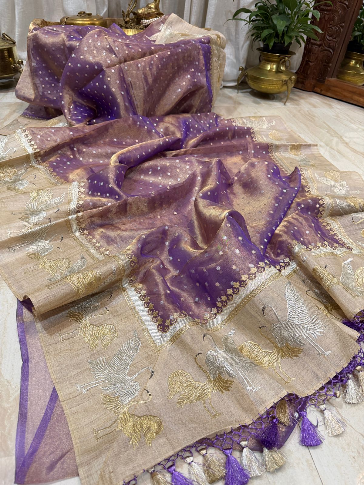 Banarasi Soft Tissue Silk Saree With Tussar Border - Image 8