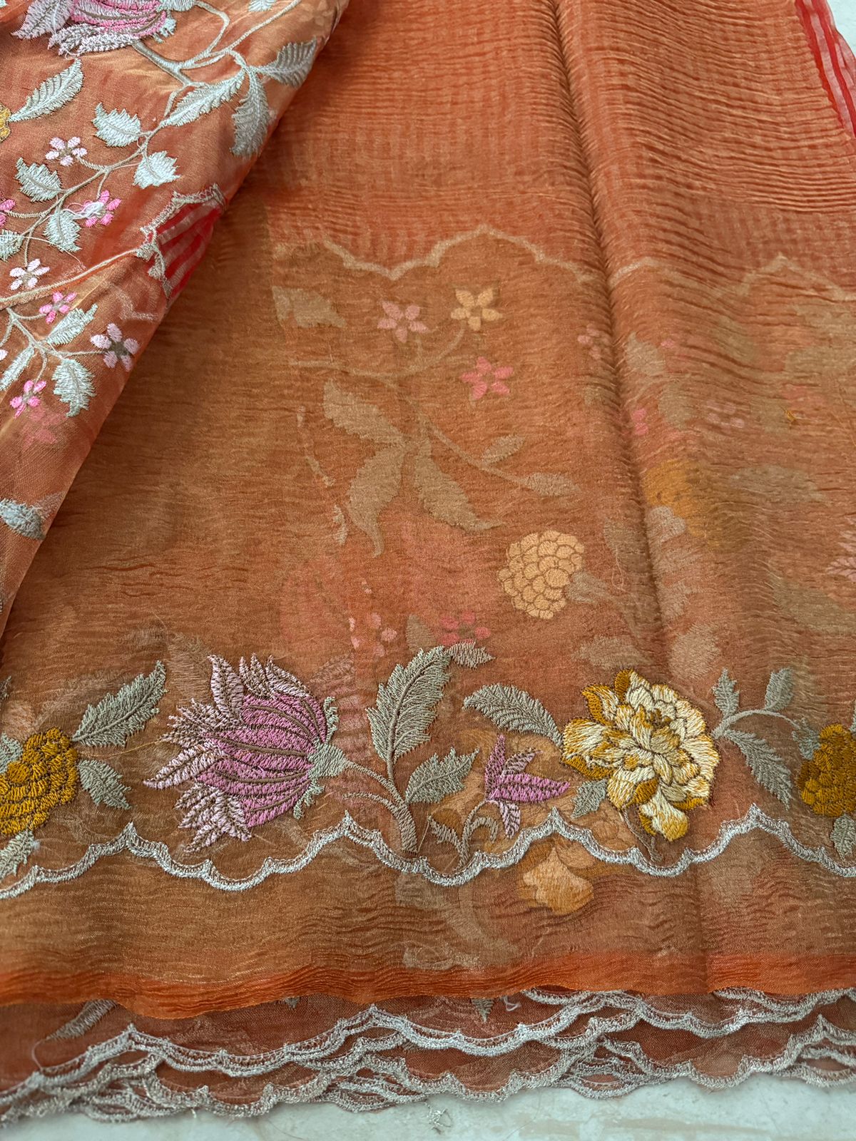 Pure Tissue Organza Saree With Embroidery Border - Image 10