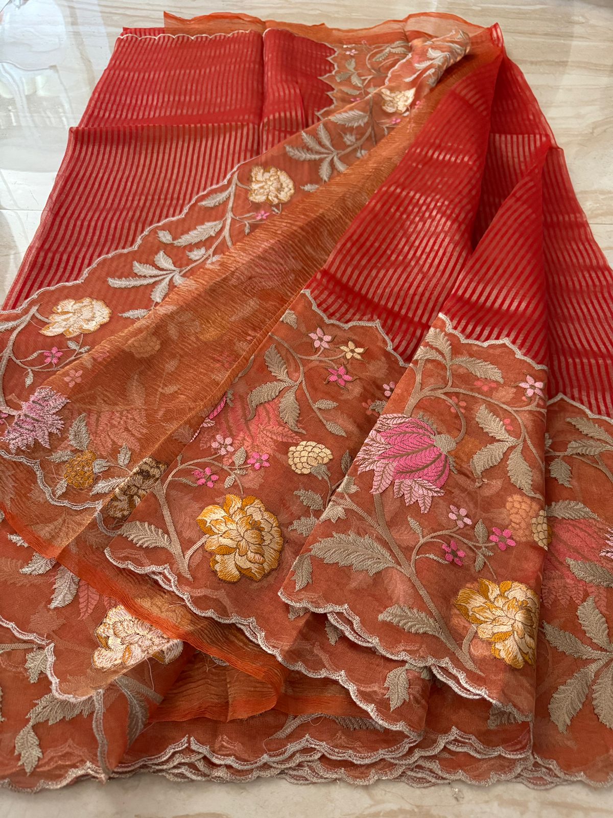 Pure Tissue Organza Saree With Embroidery Border - Image 8
