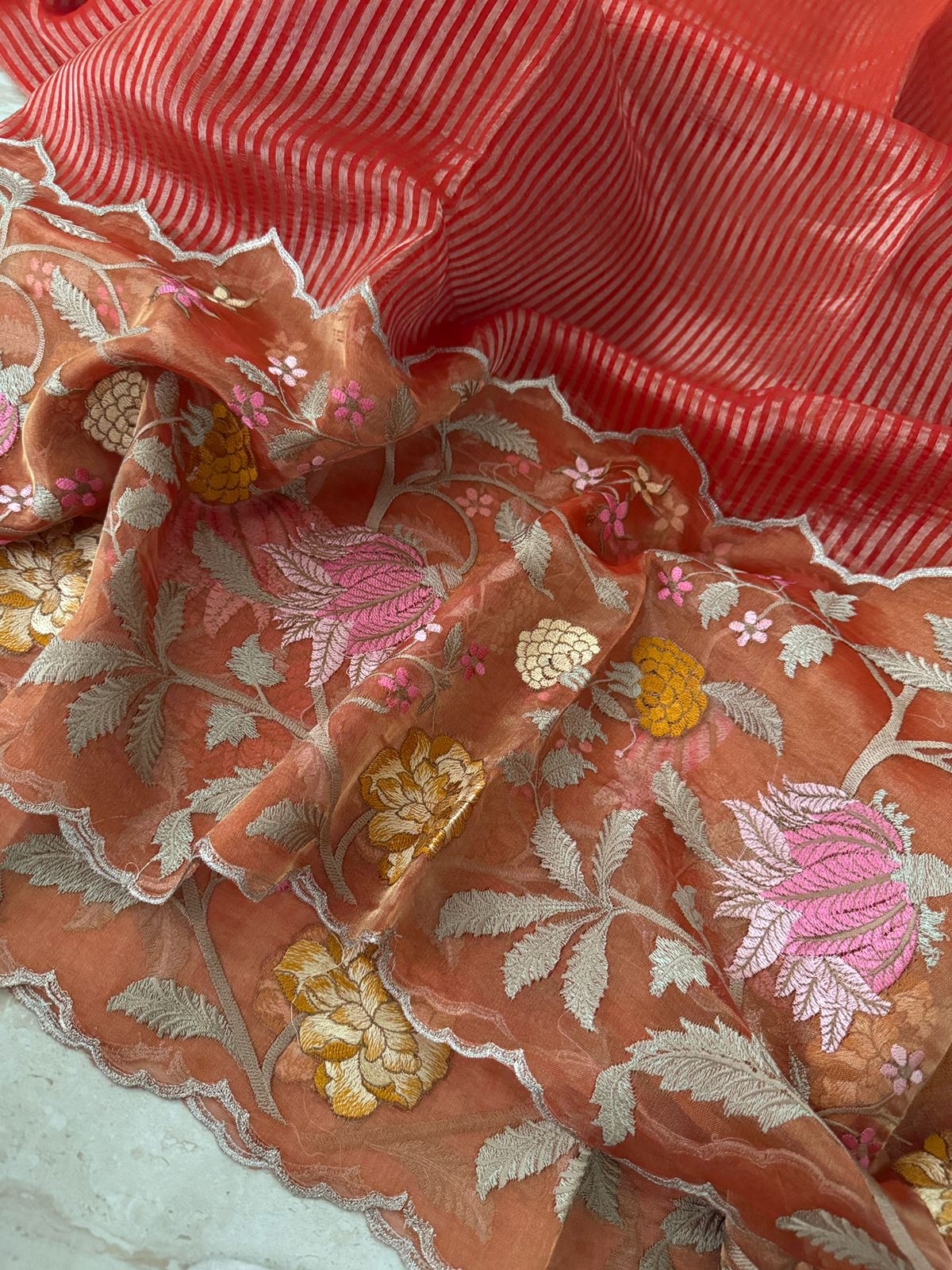 Pure Tissue Organza Saree With Embroidery Border - Image 7