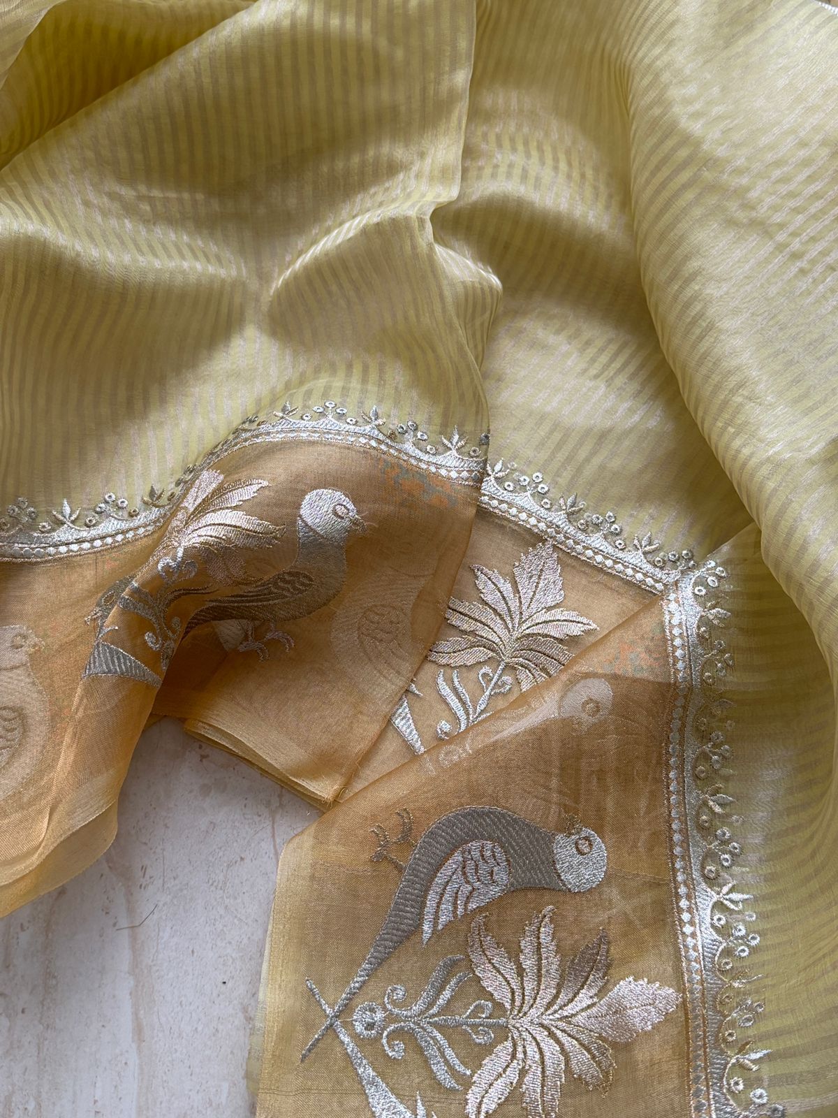 Banarasi Tissue Silk Saree With Pettit Point Embroidery Blouse Piece - Image 3