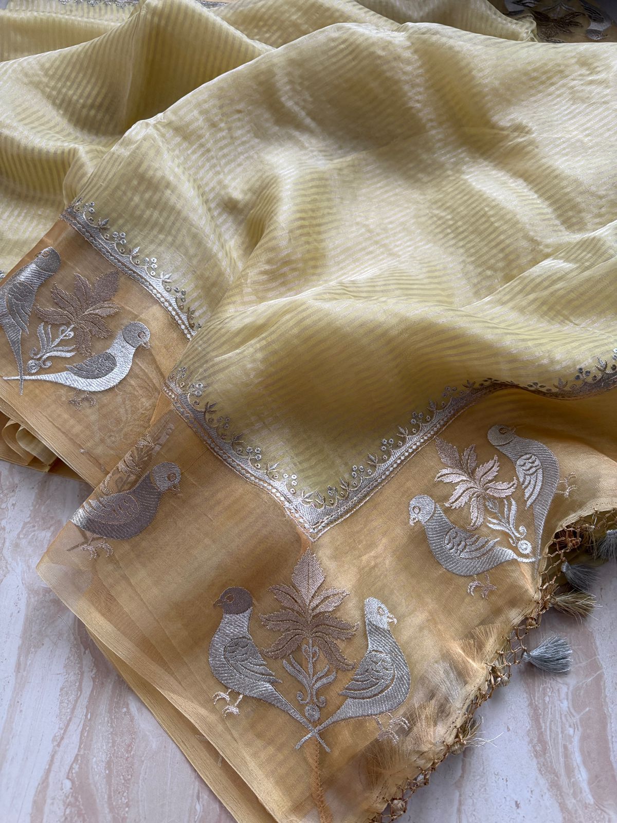 Banarasi Tissue Silk Saree With Pettit Point Embroidery Blouse Piece - Image 6
