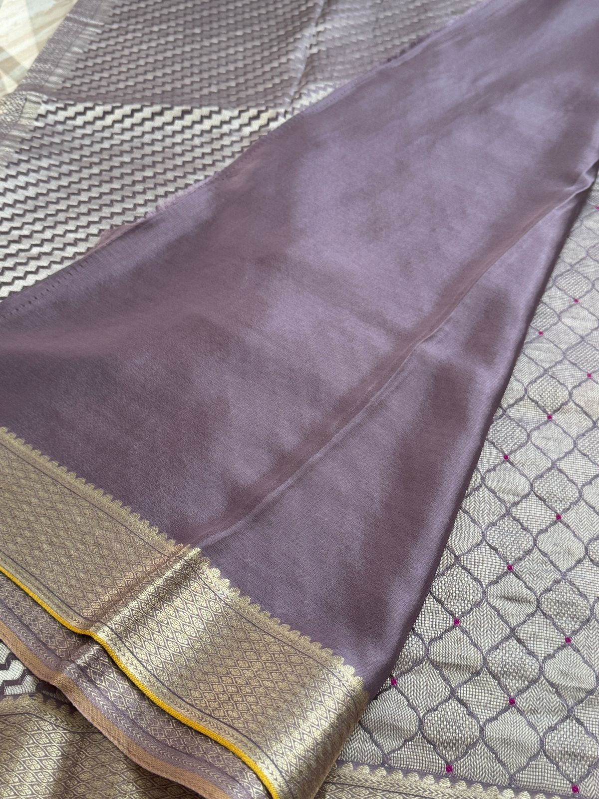 Pure Mysore Brocade Crepe Silk Saree With Meenakari Weave - Image 3