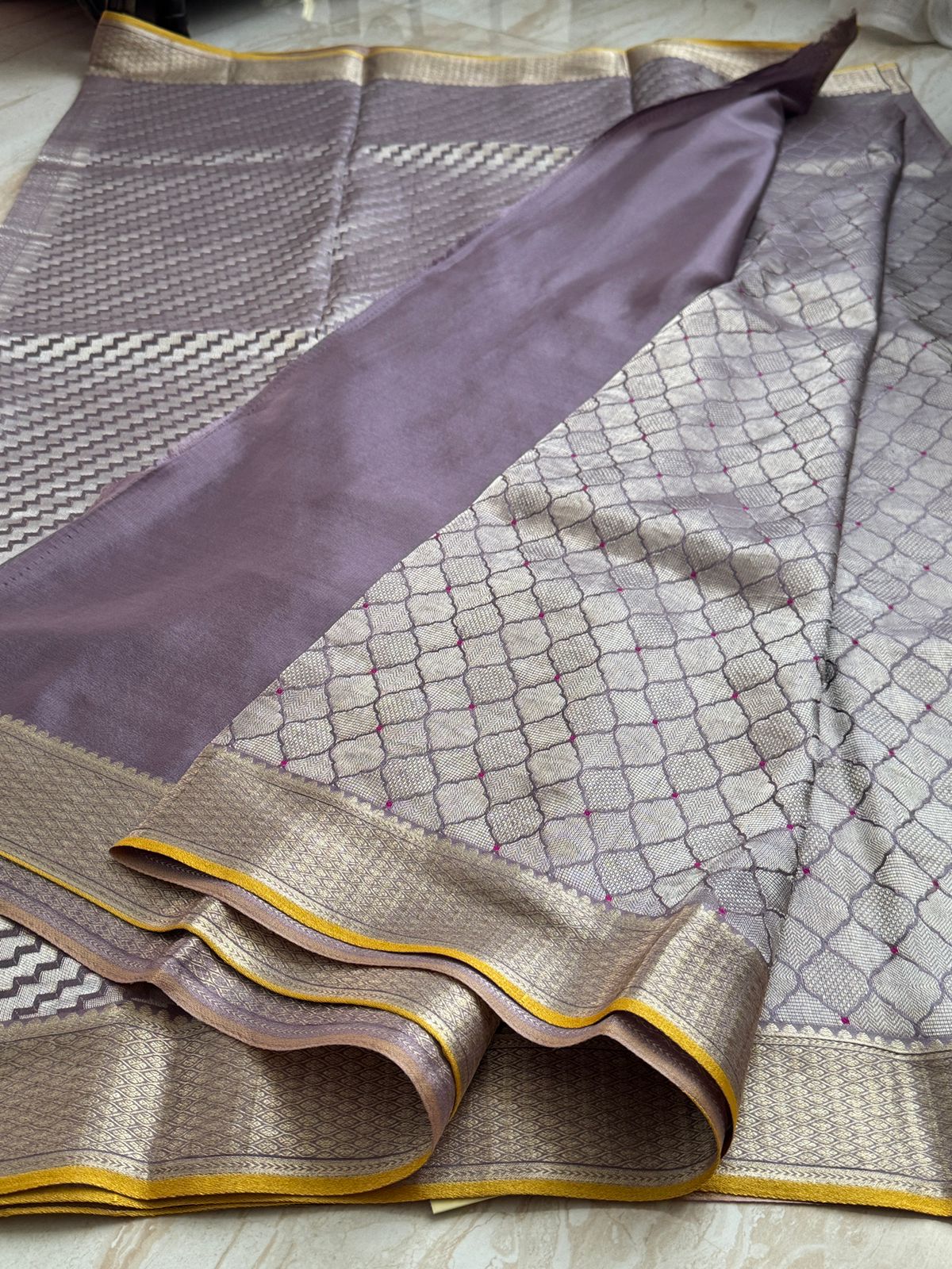 Pure Mysore Brocade Crepe Silk Saree With Meenakari Weave - Image 9