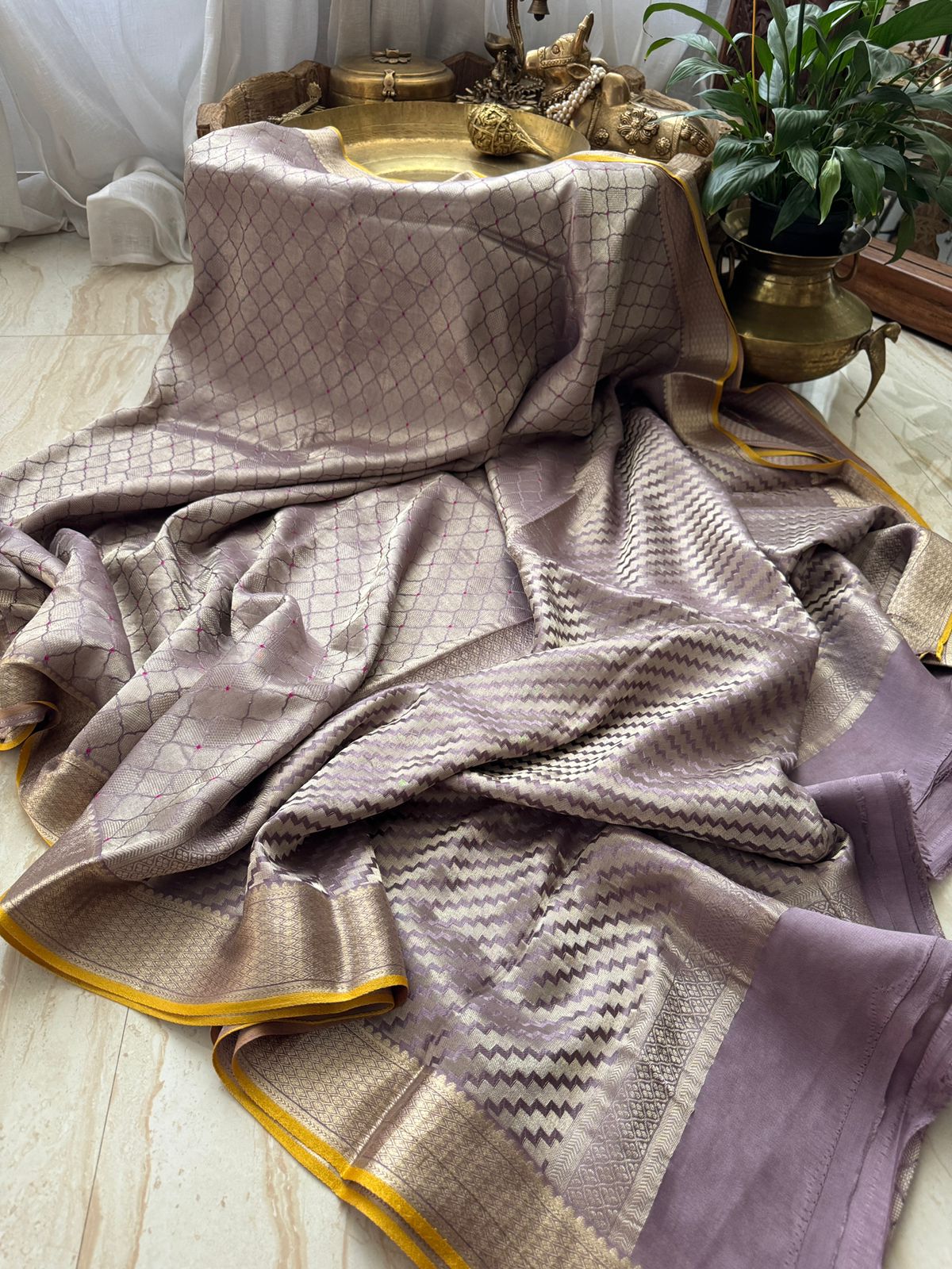 Pure Mysore Brocade Crepe Silk Saree With Meenakari Weave - Image 6