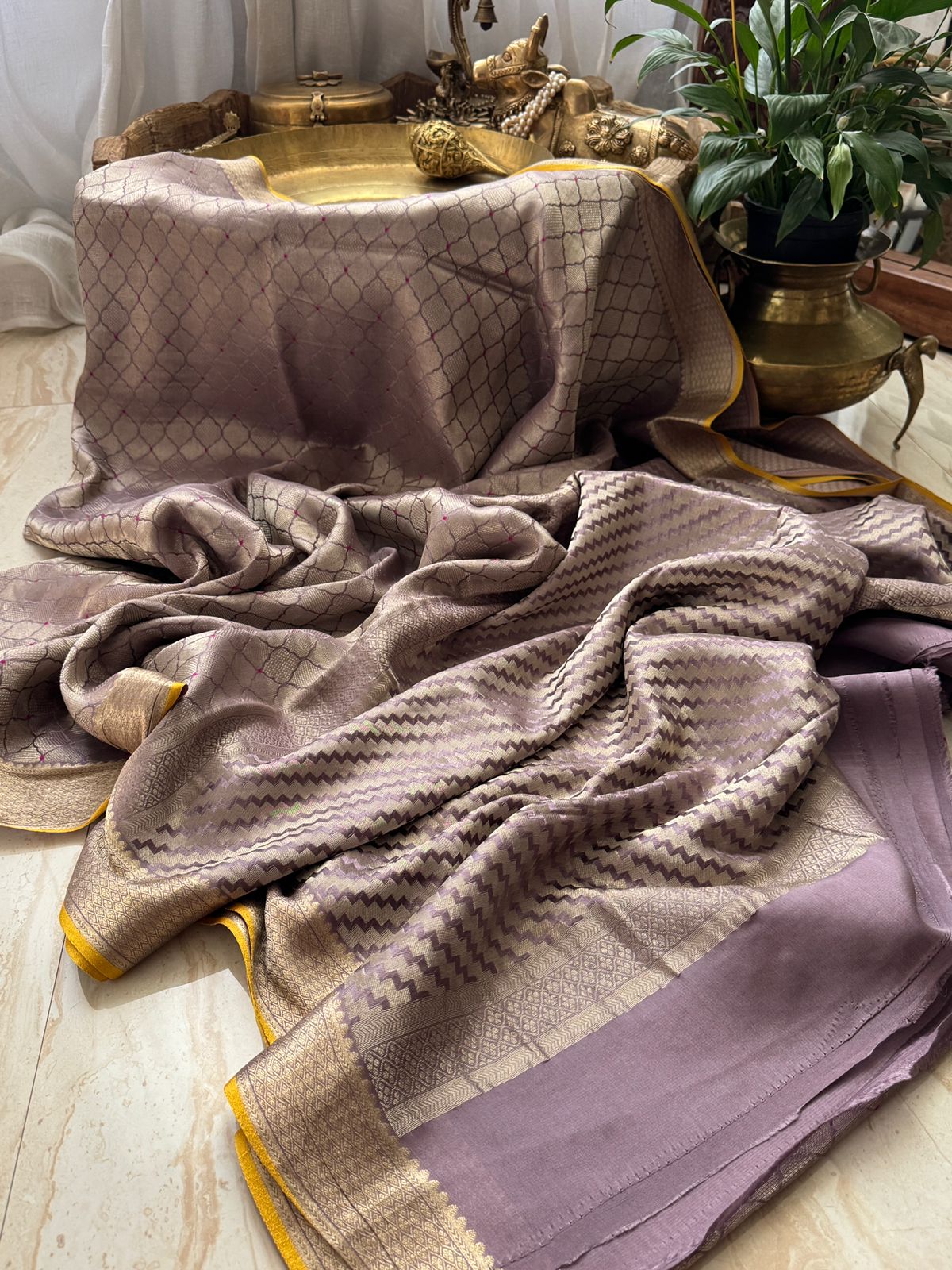 Pure Mysore Brocade Crepe Silk Saree With Meenakari Weave - Image 7