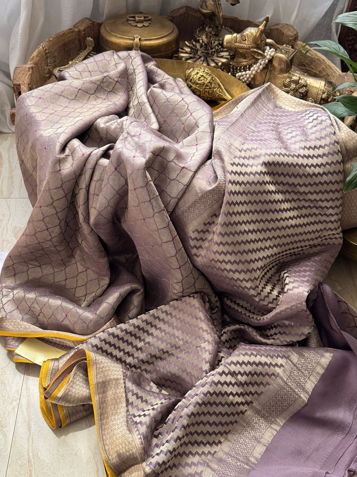 Pure Mysore Brocade Crepe Silk Saree With Meenakari Weave