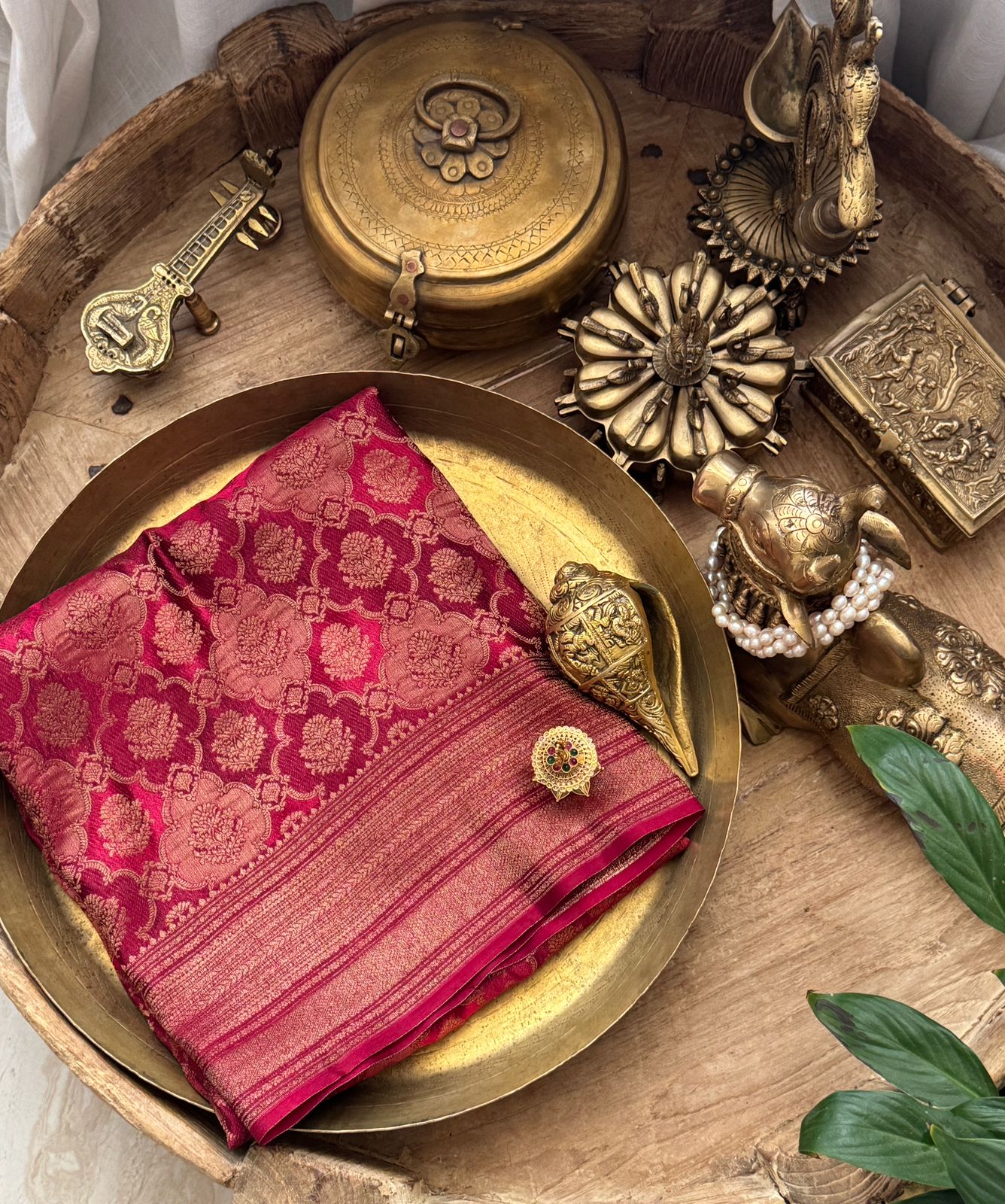 Rani Color Mysore Brocade Crepe Silk Saree With Antiq Zari Weave