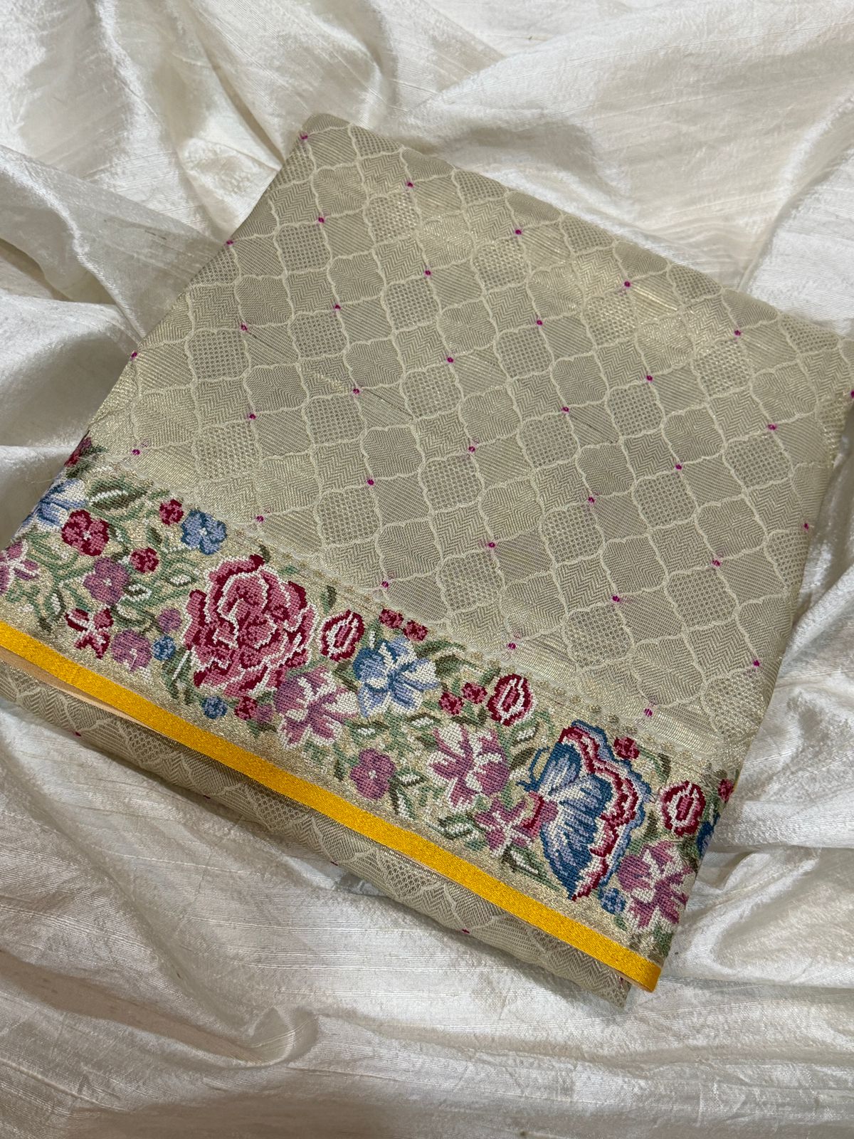 Mysore Brocade Crepe Silk Saree With Petit Point Embroidery - Image 6