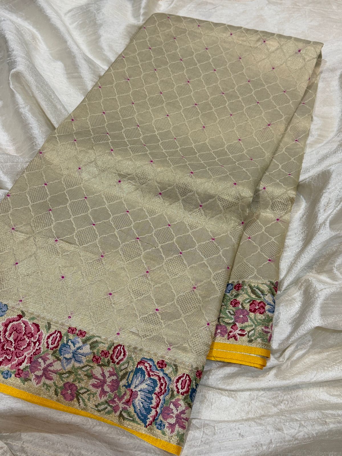 Mysore Brocade Crepe Silk Saree With Petit Point Embroidery - Image 7