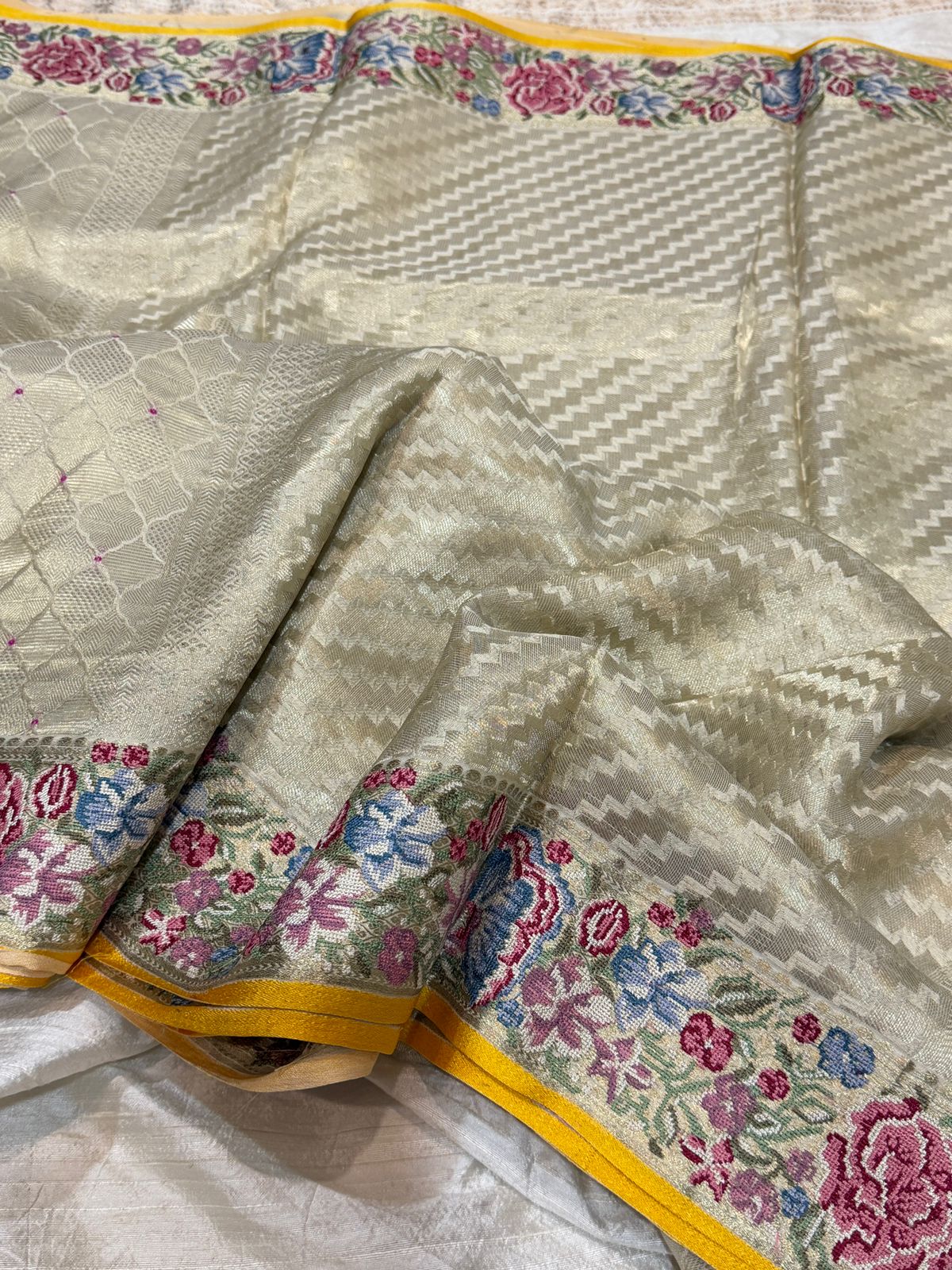 Mysore Brocade Crepe Silk Saree With Petit Point Embroidery - Image 8