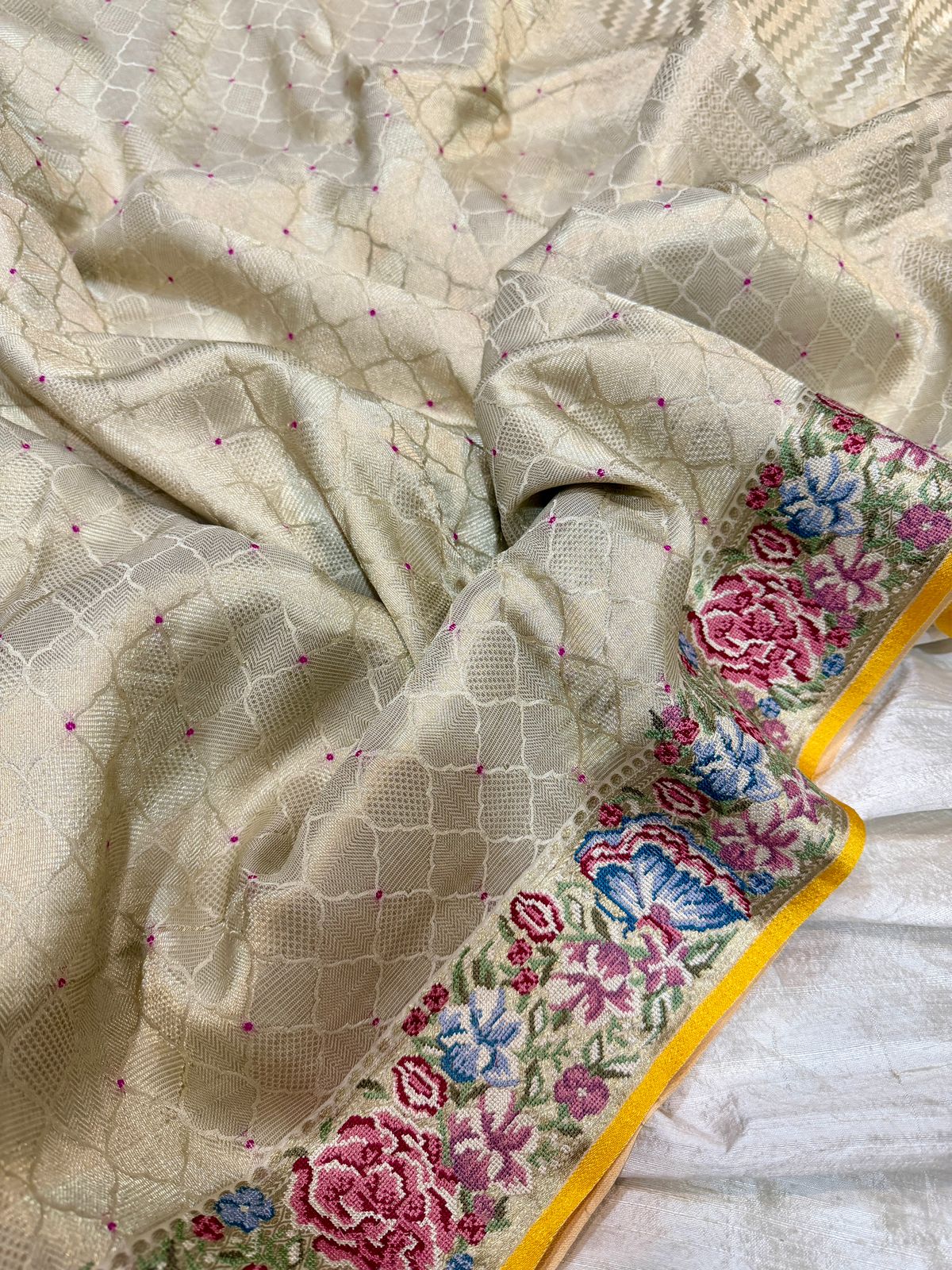 Mysore Brocade Crepe Silk Saree With Petit Point Embroidery - Image 4