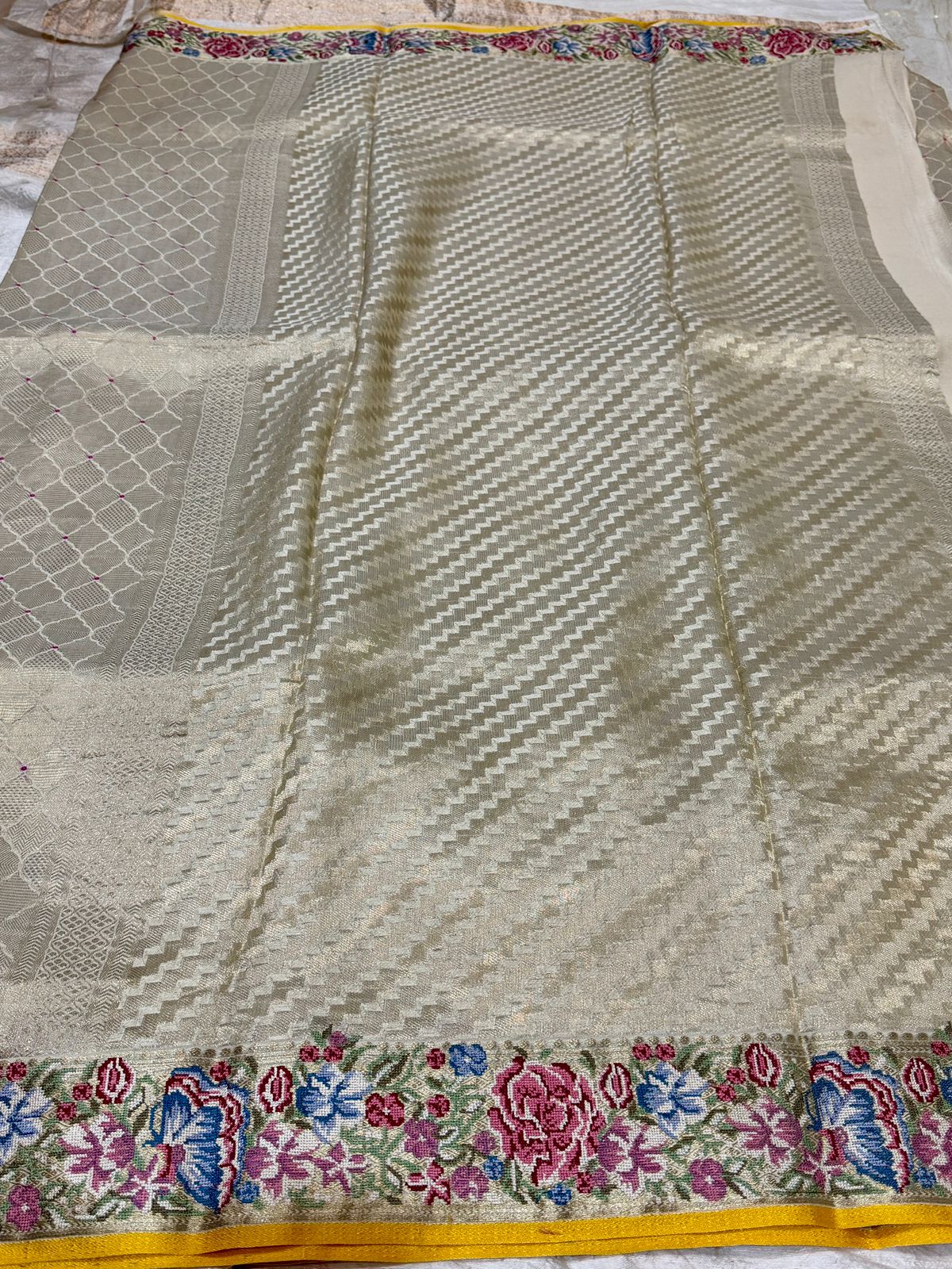 Mysore Brocade Crepe Silk Saree With Petit Point Embroidery - Image 11