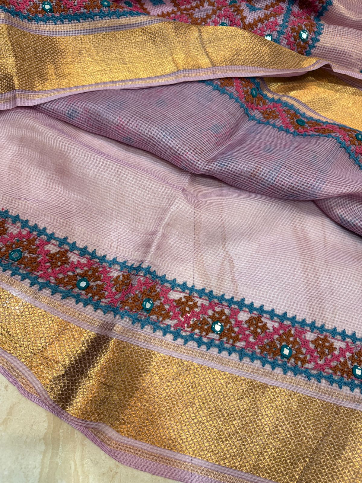 Elegant Tussar Kota Saree with Kutch Embroidery - Image 7