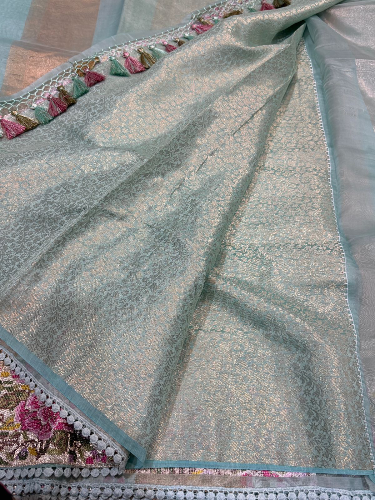 Pure Soft Tissue Silk Saree With Petit Point Embroidery - Image 7