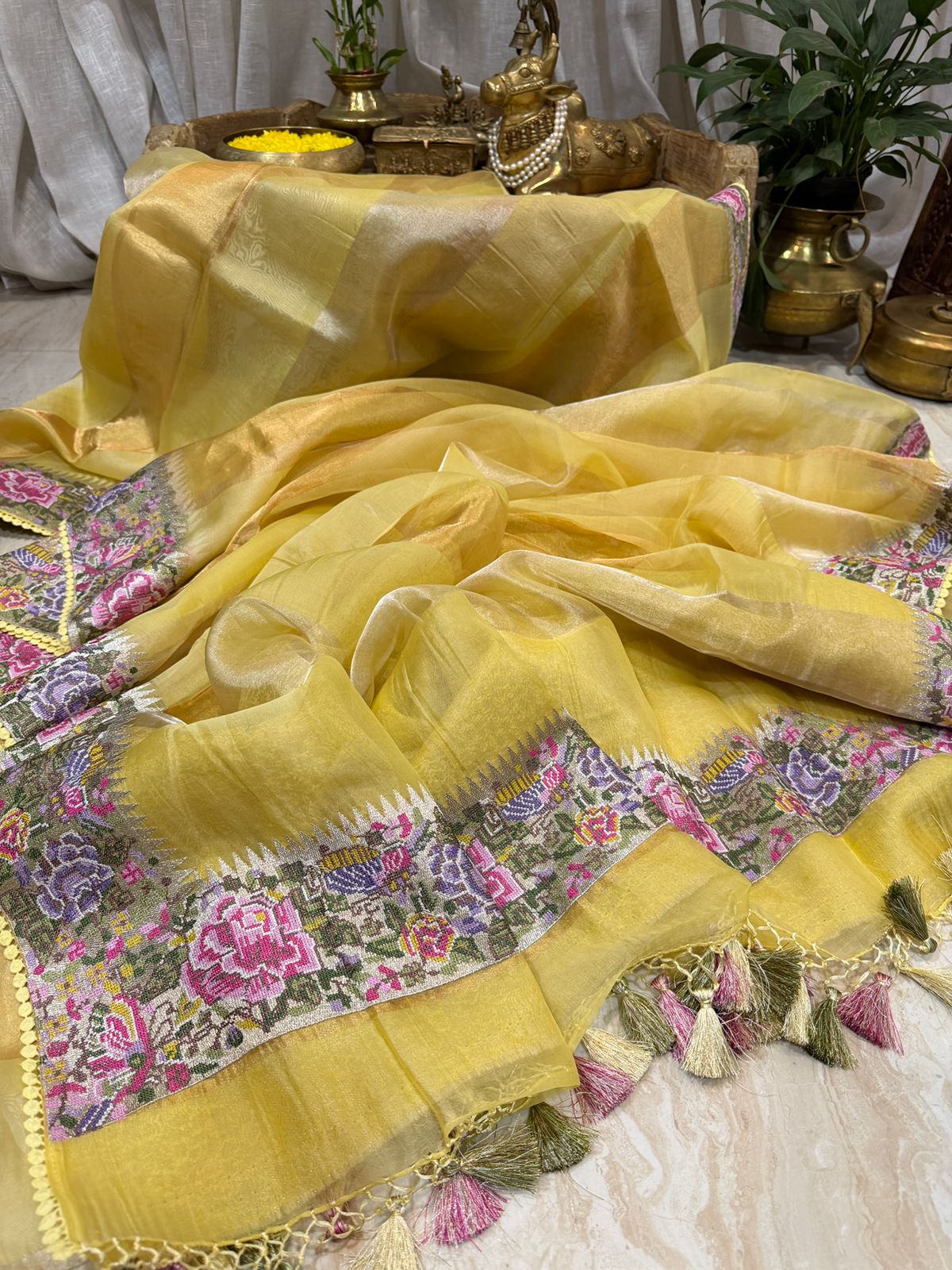 Pure Soft Tissue Silk Saree With Petit Point Embroidery - Image 5