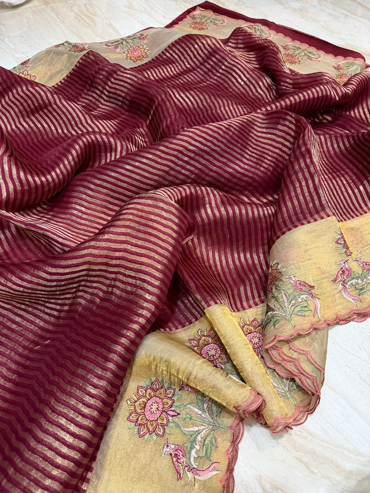 Banarasi Soft Tissue Silk Saree With Embroidery Border - Image 4