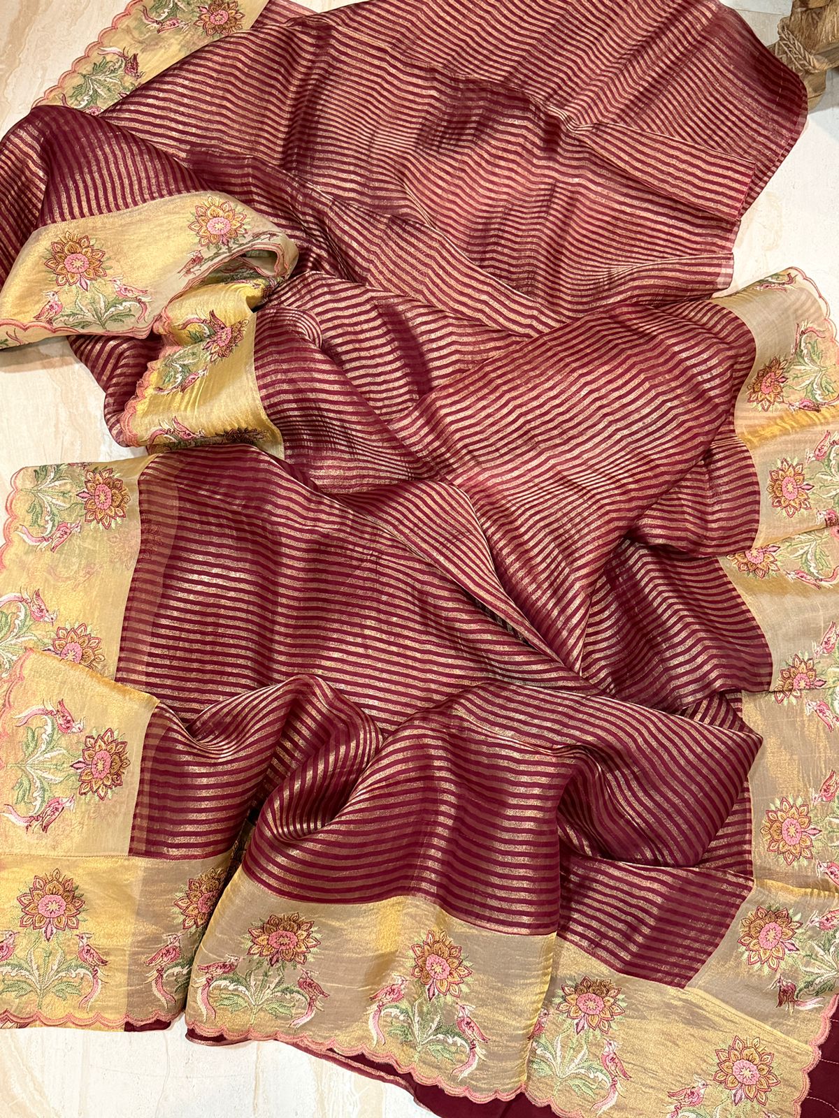 Banarasi Soft Tissue Silk Saree With Embroidery Border - Image 5