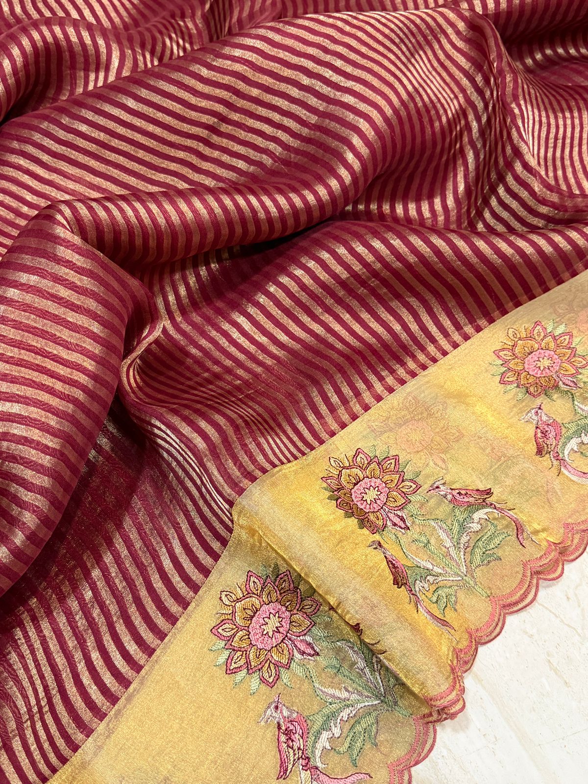 Banarasi Soft Tissue Silk Saree With Embroidery Border - Image 6