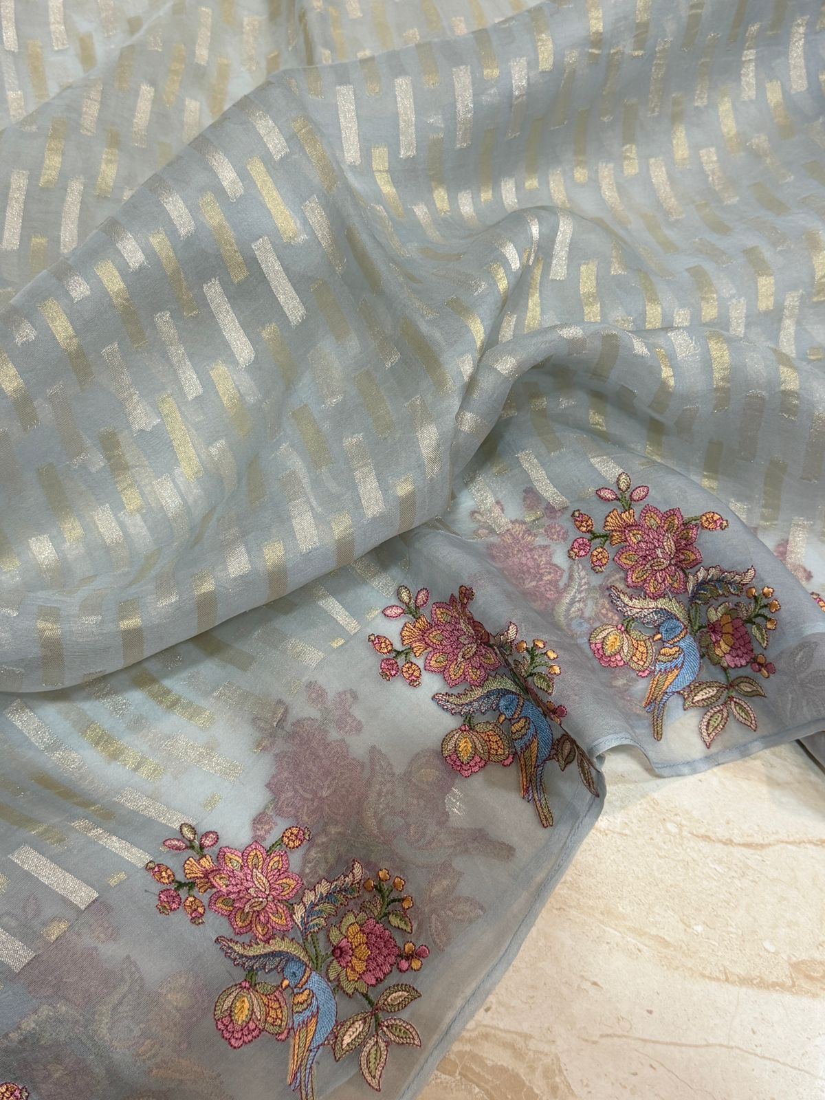 Banarasi Soft Tissue Silk Saree with Embroidery Border - Image 4