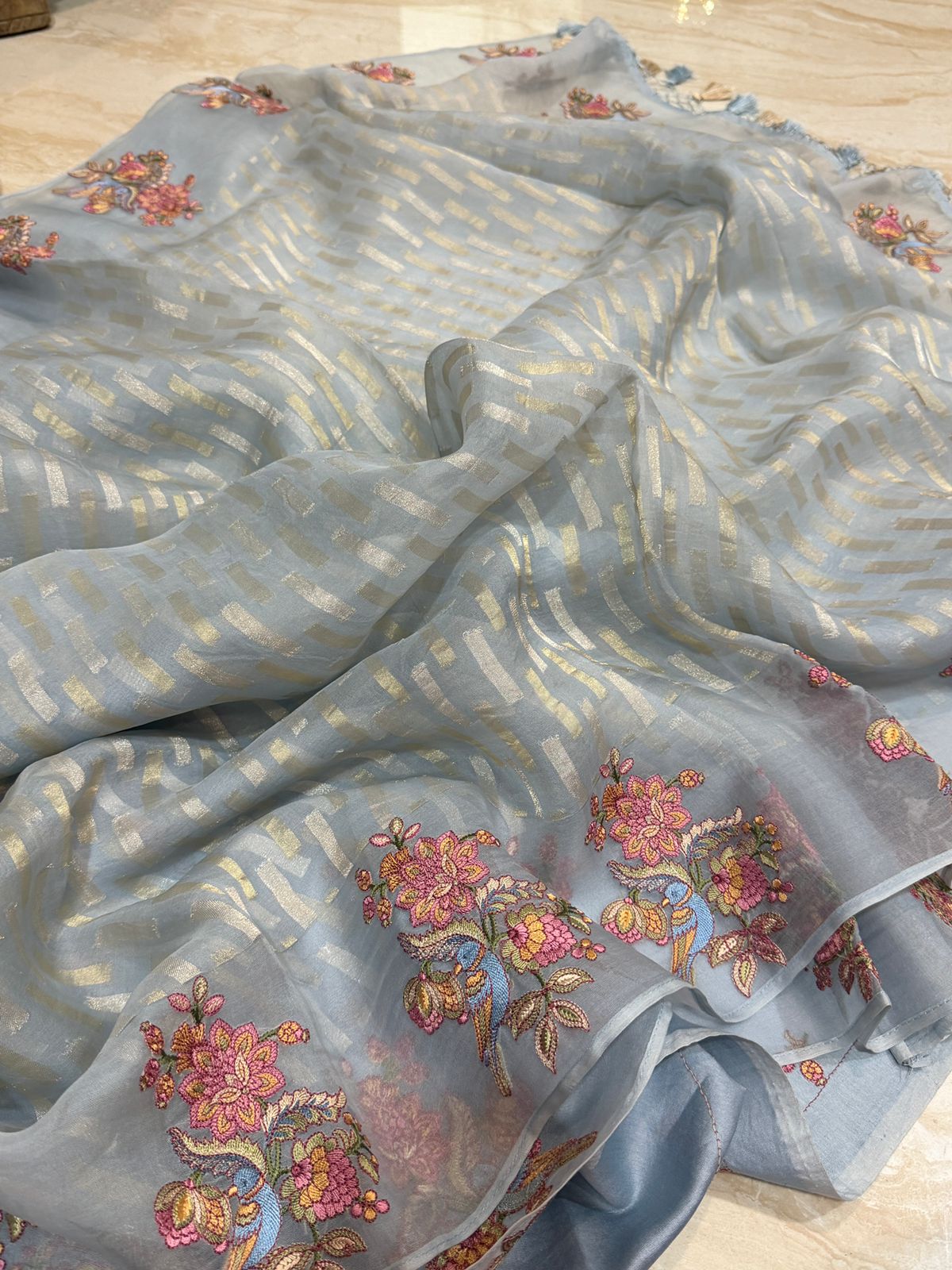 Banarasi Soft Tissue Silk Saree with Embroidery Border - Image 3