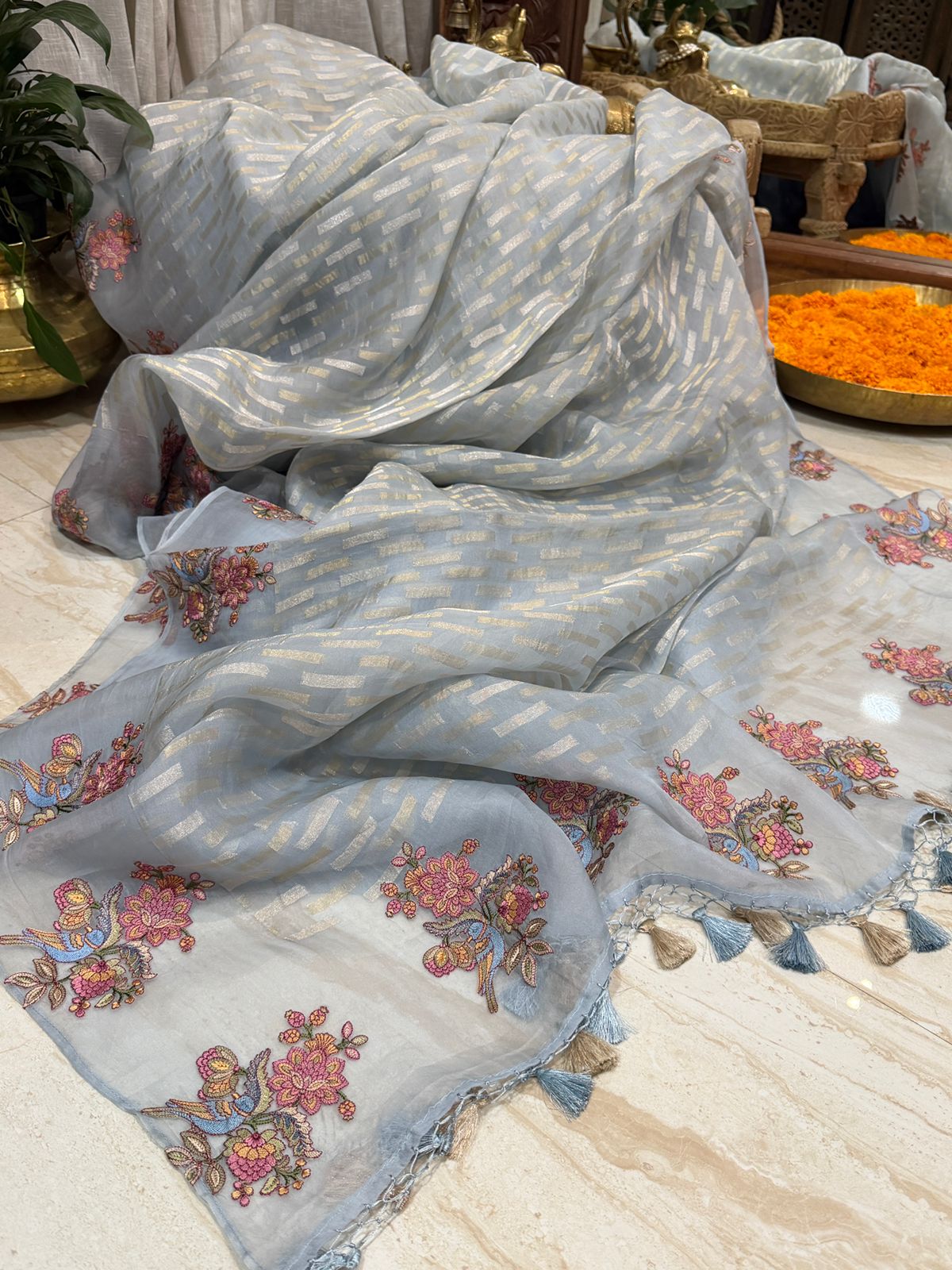 Banarasi Soft Tissue Silk Saree with Embroidery Border - Image 6