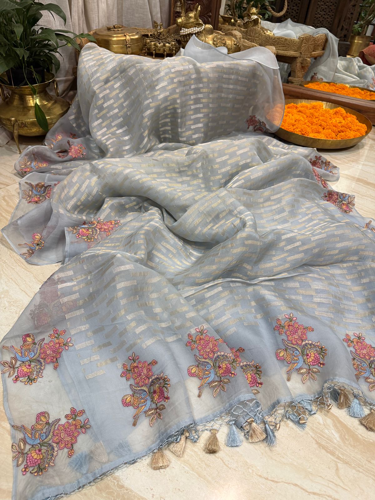 Banarasi Soft Tissue Silk Saree with Embroidery Border - Image 5