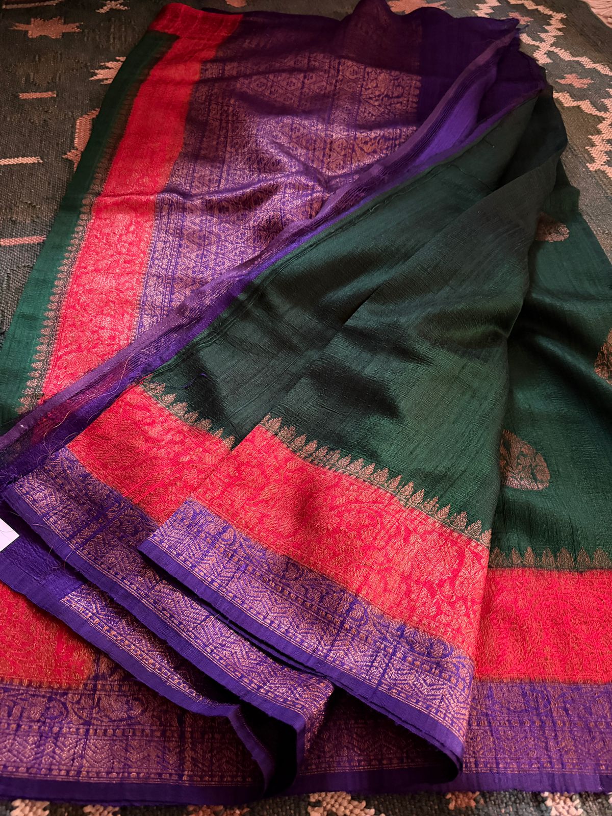 Pure Handloom Tussar Banarasi Saree With Kadua Weave Zari - Image 3