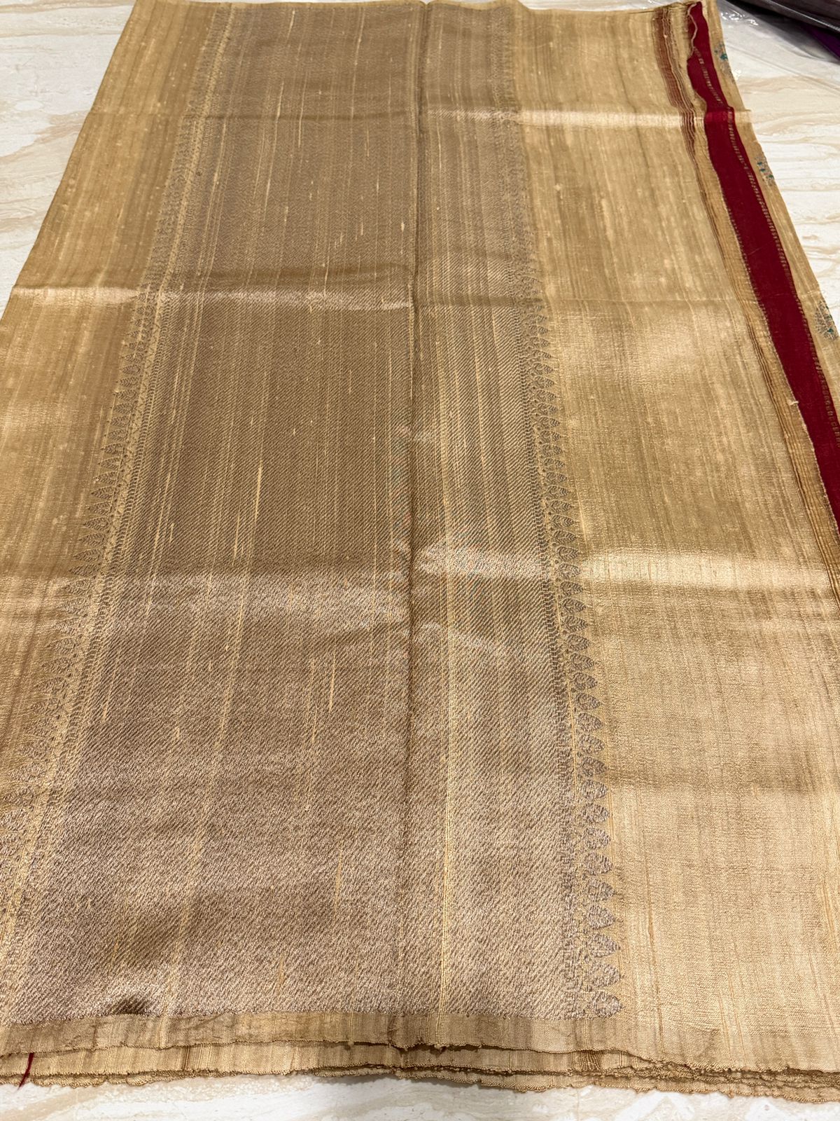 Pure Handloom Tussar Raw Silk Banarasi Saree With Meenakari Weave - Image 5