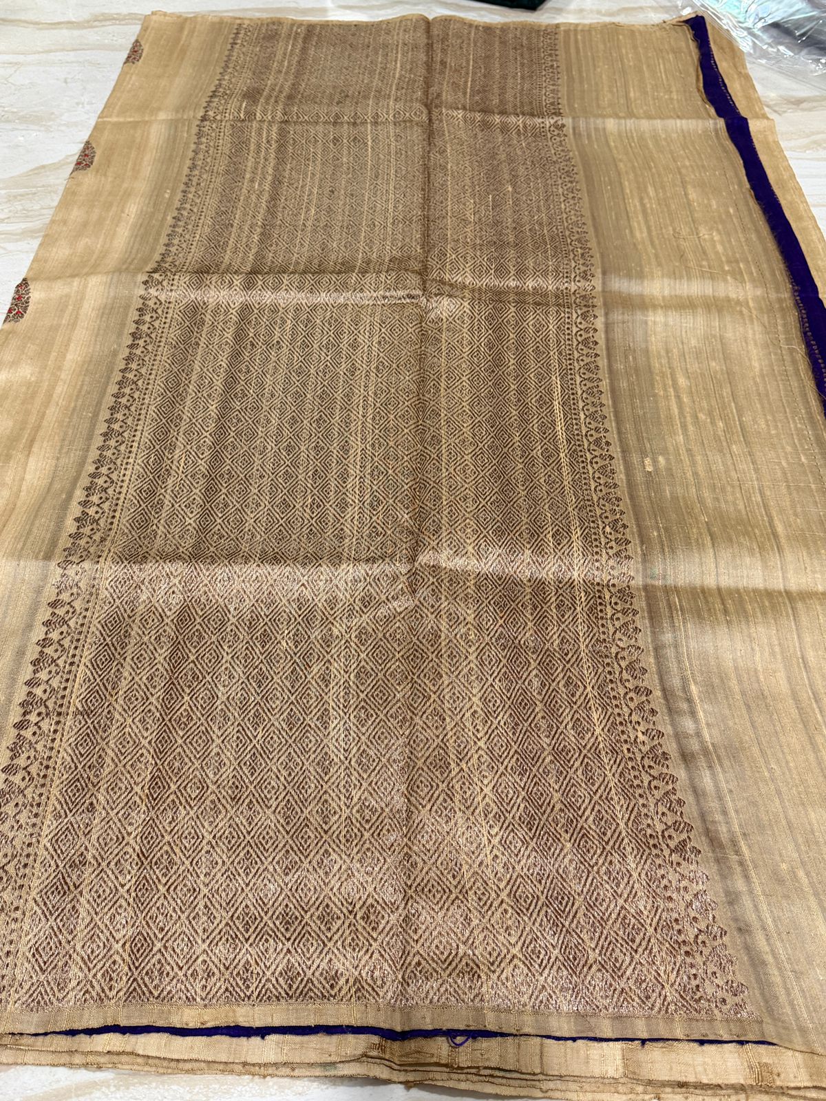 Pure Handloom Border Less Tussar Raw Silk Sarees With Meenakari - Image 5