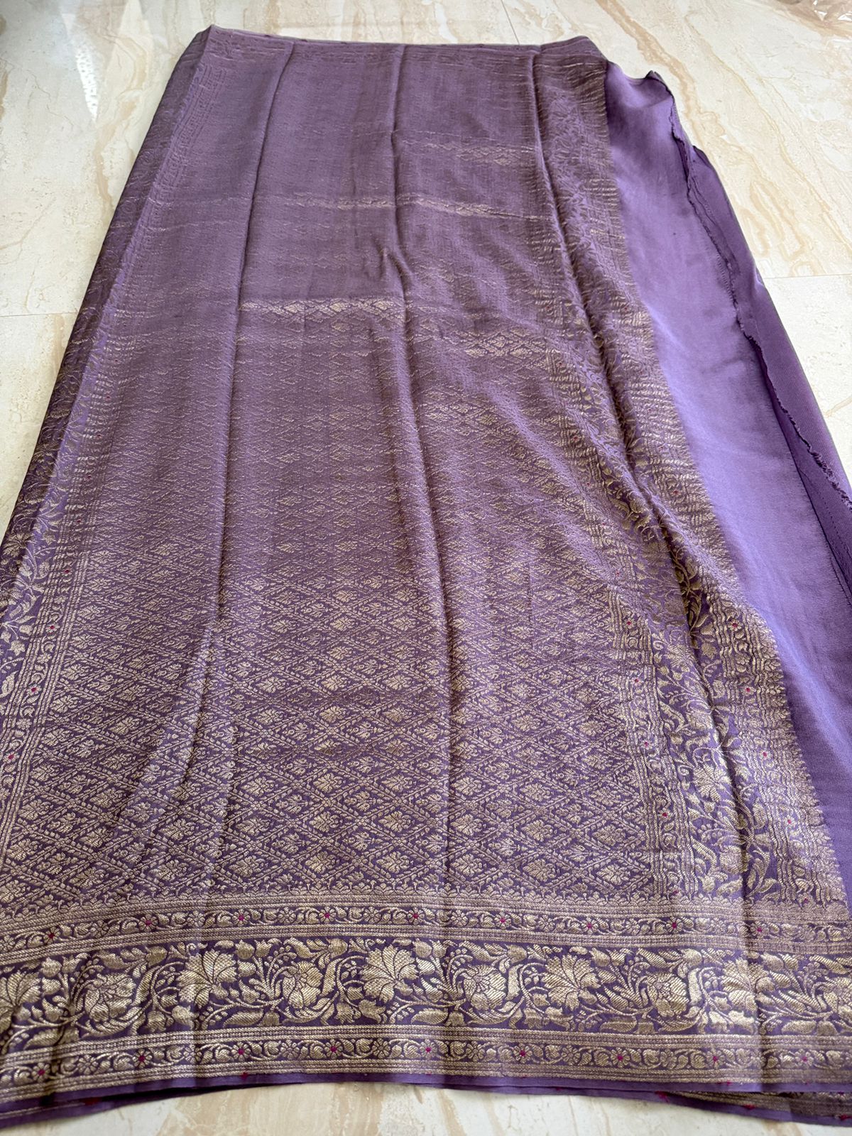 Pure Mysore Brocade Crepe Silk Saree With Meenakari Wewve - Image 7